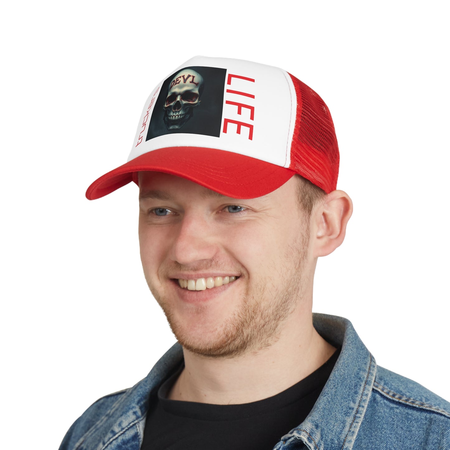 Rebel Truckers Mesh Cap, Skull Trucker Hat, Devil Life Cap, Outdoor Gear, Gift for Truck Drivers