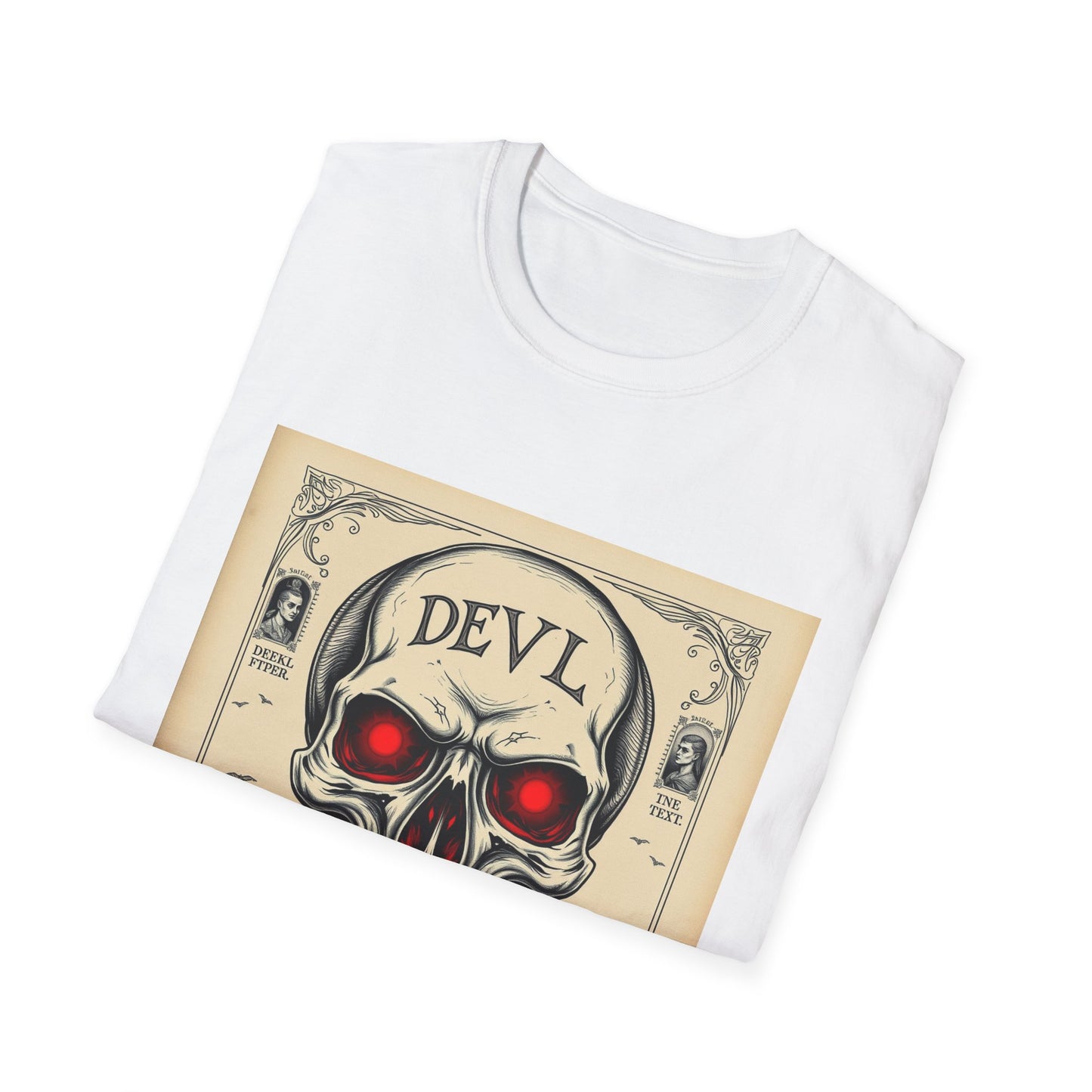 Devil Skull T-Shirt | Unisex Softstyle Tee, Graphic Tee, Cool Casual Wear, Perfect Gift for Occasions, Art Print Shirt, Trendy Apparel